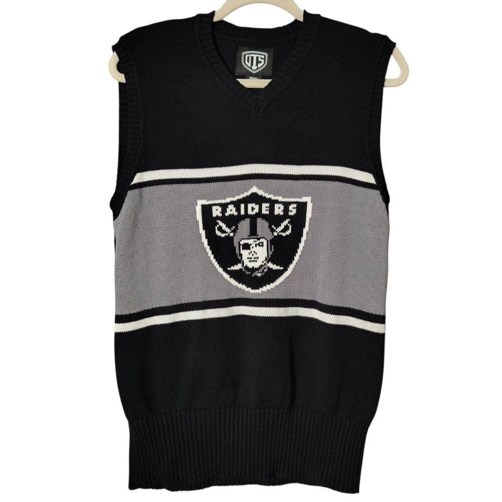 OTS NFL Mens Oakland Raiders Black Football Pullover Sweater Vest Small